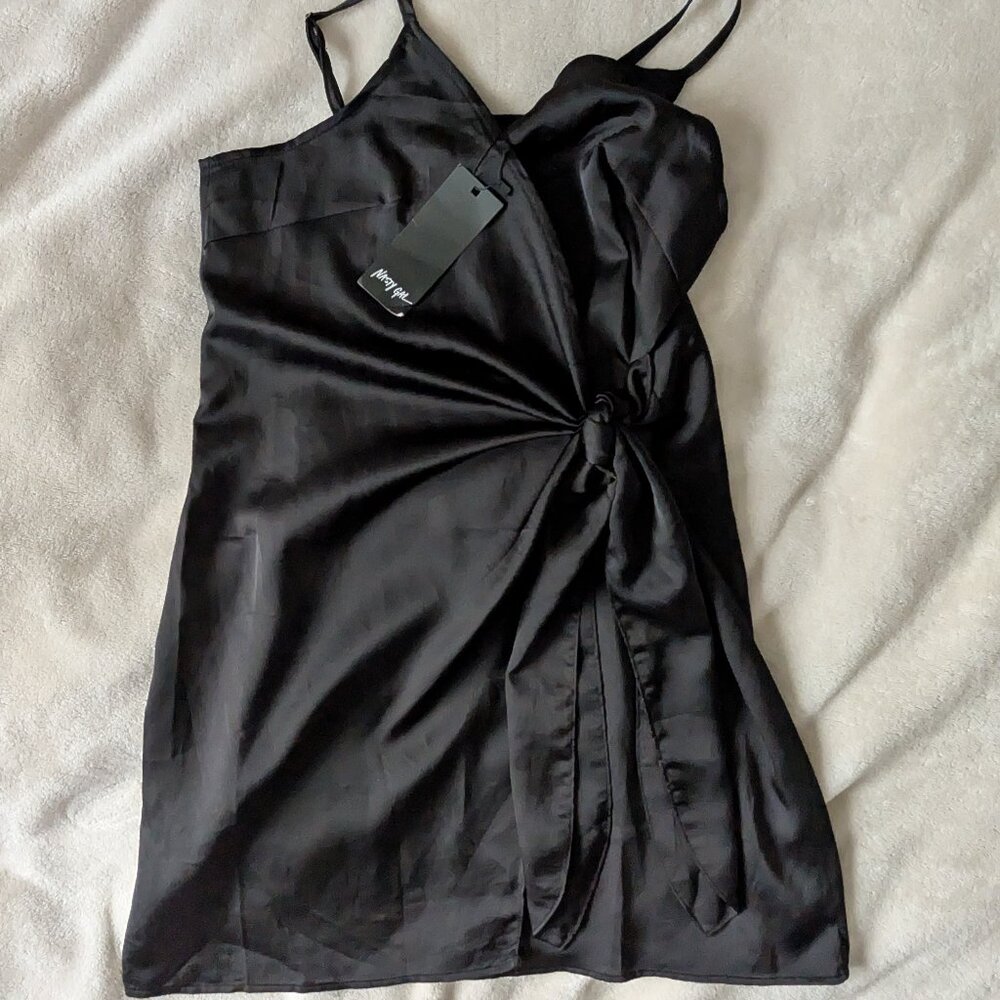 3/$30 BNWT Black satin look wrap Mini dress